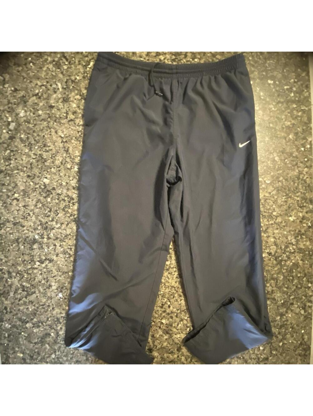 Nike Y2K Track Pants L Black Polyester Drawstring Zip 31 Inseam Elastic Waist